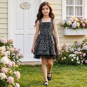 Harajuku Mini‎ Dress Leopard Print Grey Black Tulle Tiered Rockabilly XS 4/5